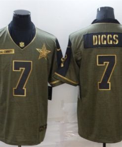 Men's Dallas Cowboys #7 Trevon Diggs 2021 Olive Salute To Service Golden Limited Stitched Jersey