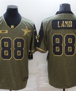 Men's Dallas Cowboys #88 CeeDee Lamb 2021 Olive Salute To Service Golden Limited Stitched Jersey
