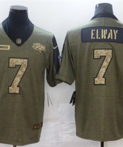 Men's Denver Broncos #7 John Elway 2021 Olive Camo Salute To Service Limited Stitched Jersey