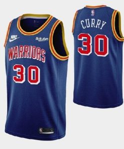Men's Golden State Warriors #30 Stephen Curry 75th Anniversary Blue Stitched Basketball Jersey