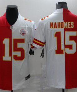 Men's Kansas City Chiefs #15 Patrick Mahomes Red White Split Vapor Limited Stitched Jersey