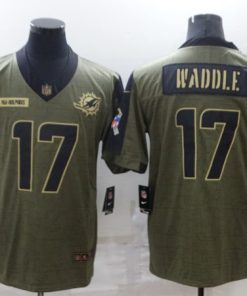 Men's Miami Dolphins #17 Jaylen Waddle 2021 Olive Salute To Service Limited Stitched Jersey