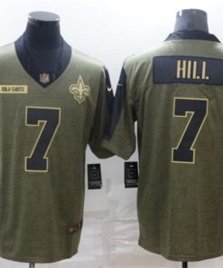 Men's New Orleans Saints #7 Taysom Hill 2021 Olive Camo Salute To Service Limited Stitched Jersey