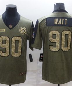 Men's Pittsburgh Steelers #90 T.J. Watt 2021 Olive Camo Salute To Service Limited Stitched Jersey