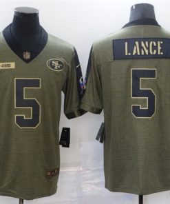 Men's San Francisco 49ers #5 Trey Lance 2021 Olive Salute To Service Limited Stitched Jersey