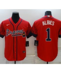 MLB Braves 1 ALBIES Red Drift Nike Cool Base Men Jersey