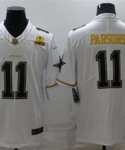 Men's Dallas Cowboys #11 Micah Parsons White Golden Edition With 1960 Patch Limited Stitched Jersey