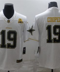 Men's Dallas Cowboys #19 Amari Cooper White Golden Edition With 1960 Patch Limited Stitched Jersey