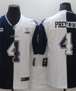 Men's Dallas Cowboys #4 Dak Prescott Navy White Split With C Patch And 1960 Patch Limited Stitched Jersey