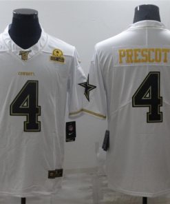 Men's Dallas Cowboys #4 Dak Prescott White Golden Edition With C Patch And 1960 Patch Limited Stitched Jersey