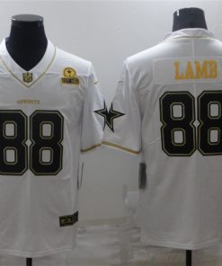 Men's Dallas Cowboys #88 CeeDee Lamb White Golden Edition With 1960 Patch Limited Stitched Jersey