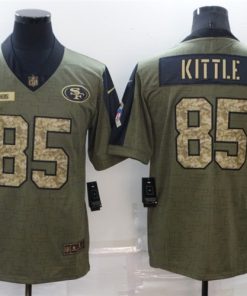 Men's San Francisco 49ers #85 George Kittle 2021 Olive Camo Salute To Service Limited Stitched Jersey