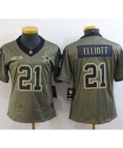 Nike Cowboys 21 Ezekiel Elliott 2021 Olive Salute To Service Limited Women Jersey
