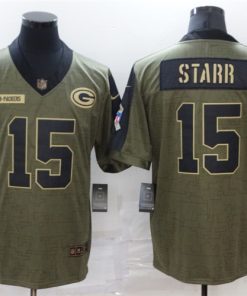 Nike Green Bay Packers 15 Bart Starr 2021 Olive Salute To Service Limited Men Jersey