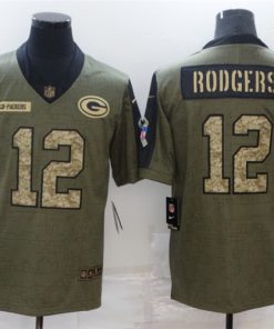 Nike Packers 12 Aaron Rodgers 2021 Olive Camo Salute To Service Limited Men Jersey