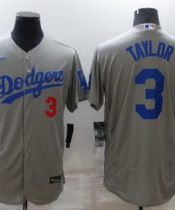 Men's Los Angeles Dodgers #3 Chris Taylor Grey Flex Base Stitched Jersey