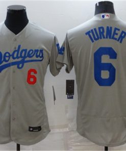 Men's Los Angeles Dodgers #6 Trea Turner Grey Flex Base Stitched Jersey