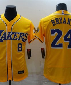 Men's Los Angeles Lakers Front #8 Back #24 Kobe Bryant Yellow Flex Base Stitched Jersey
