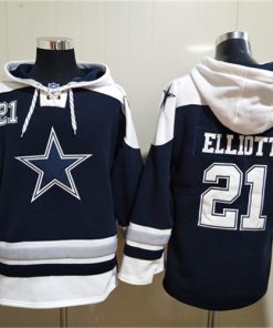 Men's Dallas Cowboys #21 Ezekiel Elliott Navy Ageless Must-Have Lace-Up Pullover Hoodie