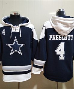 Men's Dallas Cowboys #4 Dak Prescott Navy Ageless Must-Have Lace-Up Pullover Hoodie