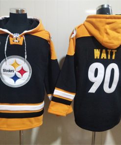 Men's Pittsburgh Steelers #90 T.J. Watt Black Ageless Must-Have Lace-Up Pullover Hoodie