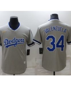 MLB Dodgers 34 Toro Valenzuela Grey Throwback Men Jersey