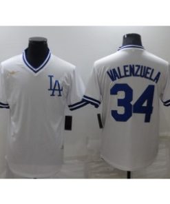 MLB Dodgers 34 Toro Valenzuela White Throwback Men Jersey