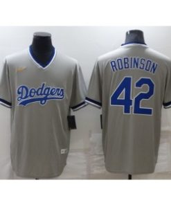 MLB Dodgers 42 Jackie Robinson Grey Throwback Men Jersey
