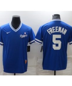 MLB Dodgers 5 Freddie Freeman Blue Throwback Men Jersey