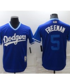 MLB Dodgers 5 Freddie Freeman Royal Throwback Men Jersey
