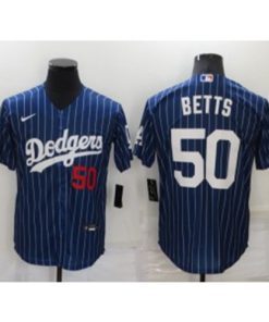 MLB Dodgers 50 Mookie Betts Navy Nike Cool Base Men Jersey