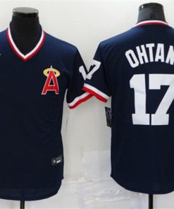 Men's Los Angeles Angels #17 Shohei Ohtani Navy Cool Base Stitched Baseball Jersey