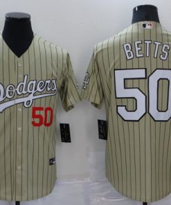 Men's Los Angeles Dodgers #50 Mookie Betts Cream Cool Base Stitched Jersey
