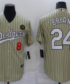 Men's Los Angeles Dodgers Front #8 Back #24 Kobe Bryant Cream Cool Base Stitched Jersey