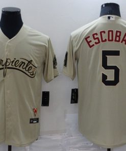 Men's Milwaukee Brewers #5 Eduardo Escobar Cream Cool Base Stitched Jersey