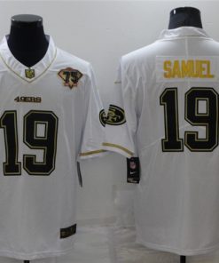 Men's San Francisco 49ers #19 Deebo Samuel White Gold 75th Anniversary With C Patch Stitched Jersey