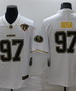 Men's San Francisco 49ers #97 Nick Bosa White Gold 75th Anniversary Stitched Jersey