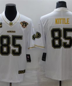 Men's San Francisco 49ers George Kittle White Gold 75th Anniversary With C Patch Stitched Jersey