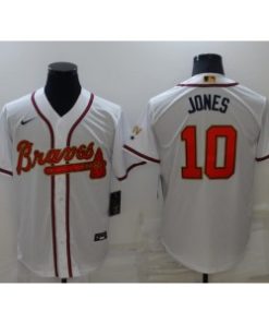 MLB Braves 10 Chipper Jones 2022 White Gold Nike Cool Base Men Jersey