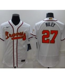 MLB Braves 27 Riley 2022 White Gold Nike Flexbase Men Jersey