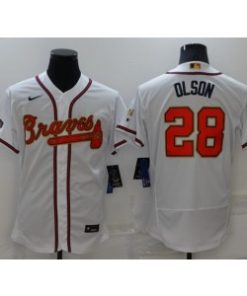 MLB Braves 28 OLSON 2022 White Gold Nike Flexbase Men Jersey