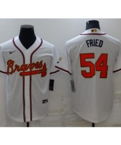 MLB Braves 54 Max Fried 2022 White Gold Nike Cool Base Men Jersey