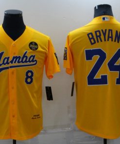 MLB Dodgers 8 & 24 Kobe Bryant Mamba Nike Cool Base Men Yellow Jersey
