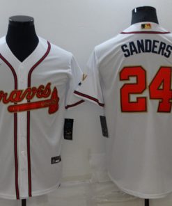 Men's Atlanta Braves #24 Deion Sanders 2022 White Gold World Series Champions Program Cool Base Stitched Baseball Jersey