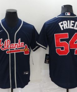 Men's Atlanta Braves #54 Max Fried Navy Cool Base Stitched Baseball Jersey