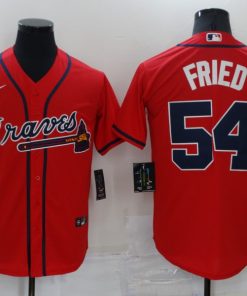 Men's Atlanta Braves #54 Max Fried Red Cool Base Stitched Baseball Jersey