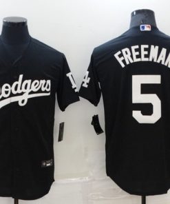 Men's Los Angeles Dodgers #5 Freddie Freeman Black Cool Base Stitched Baseball Jersey
