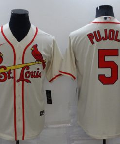 Men's St. Louis Cardinals #5 Albert Pujols Cream Cool Base Stitched Jersey