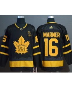 NHL Leafs 16 Mitchell Marner Black With Special Glittery Logo Adidas Men Jersey