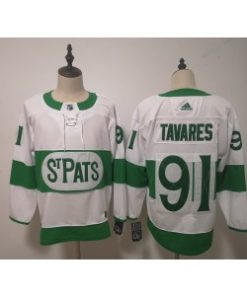 NHL Leafs 91 John Tavares White 2019 St. Patrick's Day Adidas Men Jersey